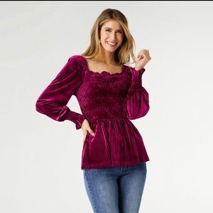 Coco & Carmen Lulu Velour Smocked Top